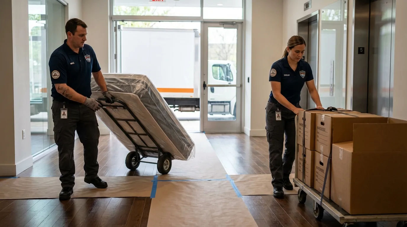 Professional apartment movers loading elevator in White Sulphur Springs, MT